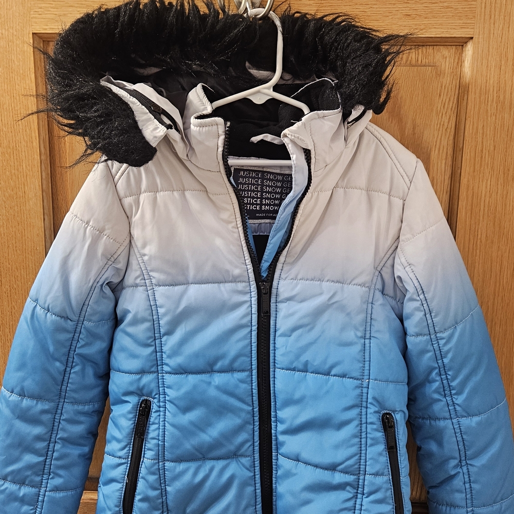 Justice Kids White and Blue Ombre Puffer Coat